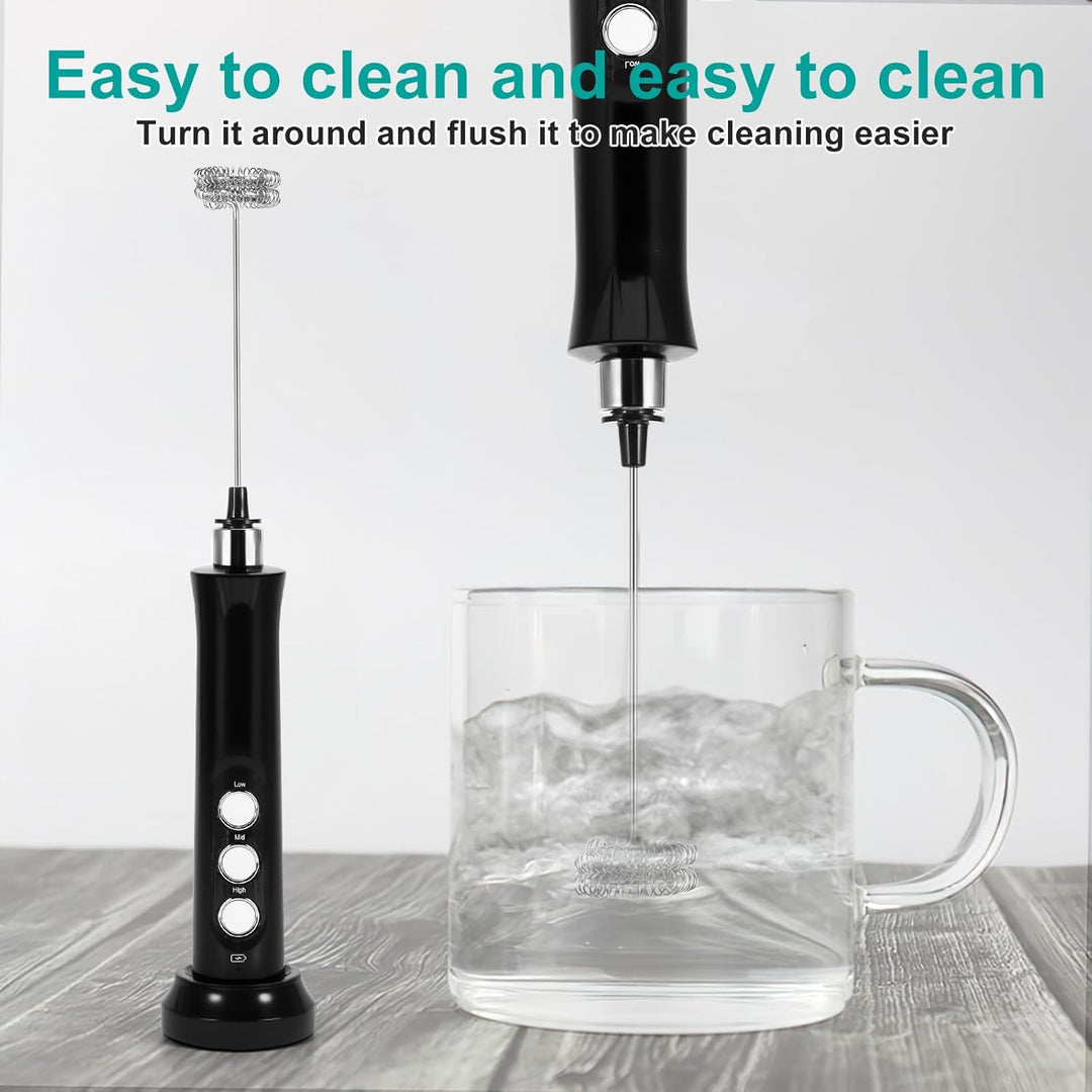 Elektrische Milchaufschäumer, Handheld Milchschäumer Stab, 3-Gang USB Wiederaufladbarer Aufschäumer