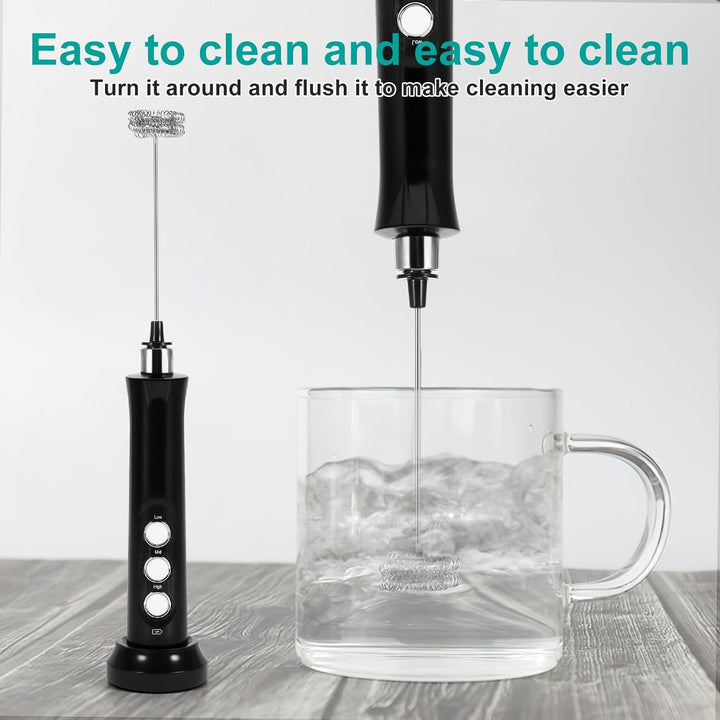 Elektrische Milchaufschäumer, Handheld Milchschäumer Stab, 3-Gang USB Wiederaufladbarer Aufschäumer