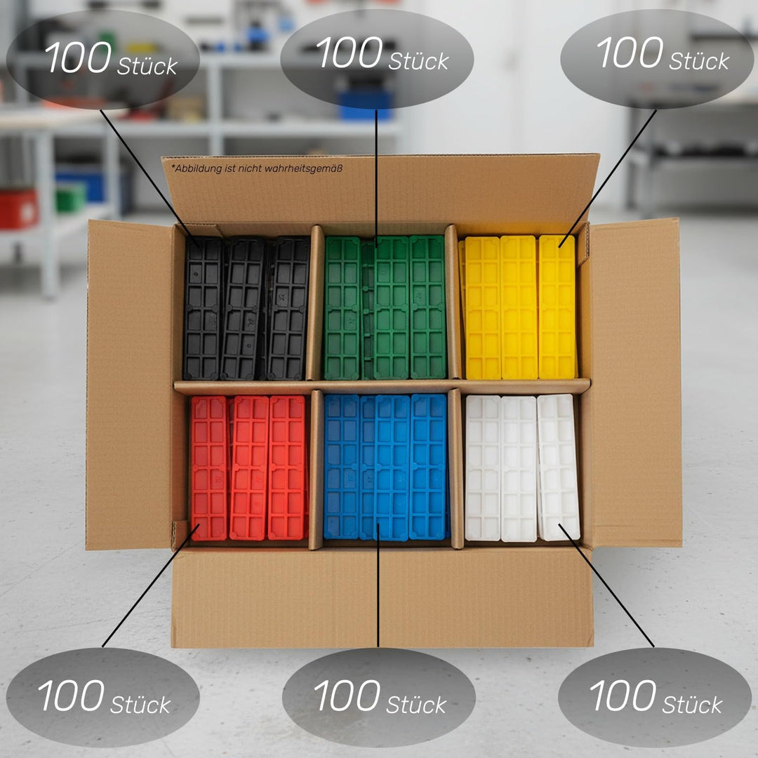 SILISTO Kunststoff Verglasungsklötze Abstandhalter Set mehrfarbig 100 x 30 x 1-6 mm, 600 Stück - Mad