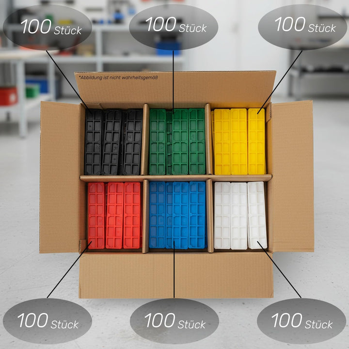 SILISTO Kunststoff Verglasungsklötze Abstandhalter Set mehrfarbig 100 x 30 x 1-6 mm, 600 Stück - Mad