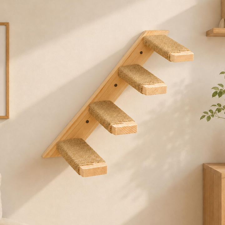 Katzentreppe Wand, Katzentreppe 4 Stufen, Kletterwand für Katzen, Katzen Treppe mit Juteseil, Wandmo