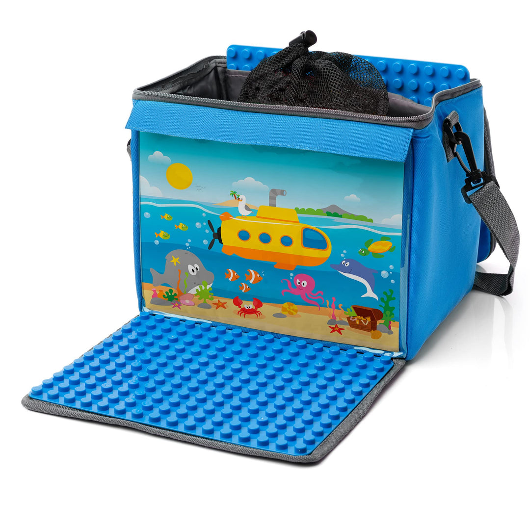 Baustein-Tasche mit ausklappbarer Bauplatte passend für grosse Bausteine vieler Marken I Grösse XL (