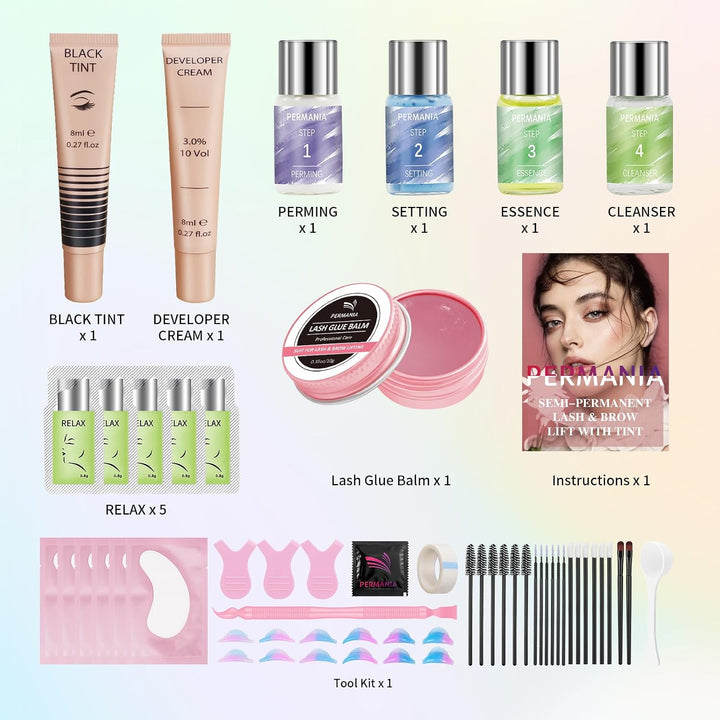 PERMANIA Wimpernlifting Set mit Farbe Schwarz, 2025 Neues Wimperndauerwellen und Tönung Kit, 4 in 1