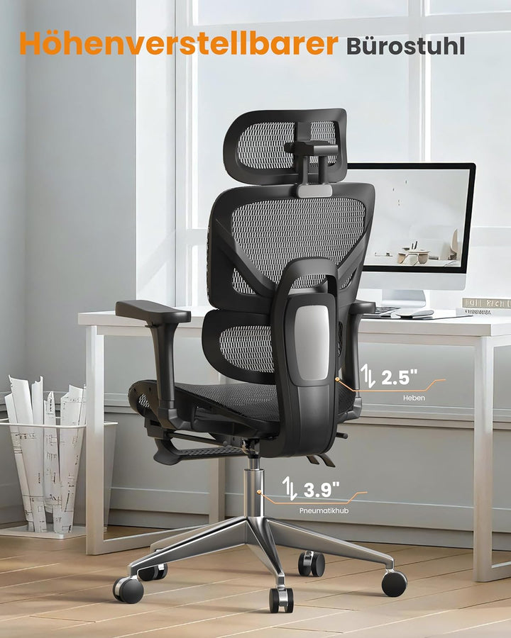 naspaluro Bürostuhl Ergonomisch, Schreibtischstuhl mit hoher Rückenlehne aus Netzgewebe, Belastbarke