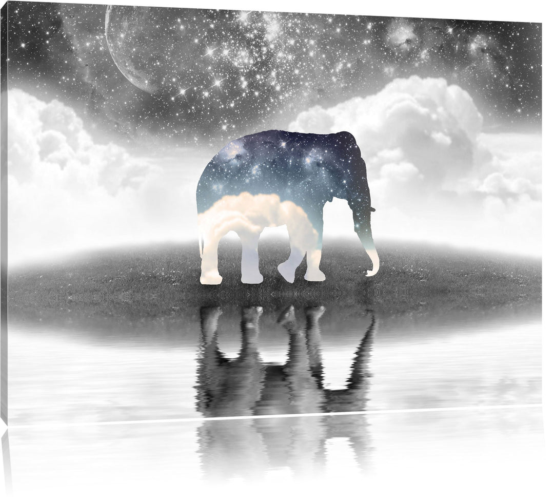 Einsamer Elefant schwarz/weiss Format: 100x70 auf Leinwand, XXL riesige Bilder fertig gerahmt mit Ke
