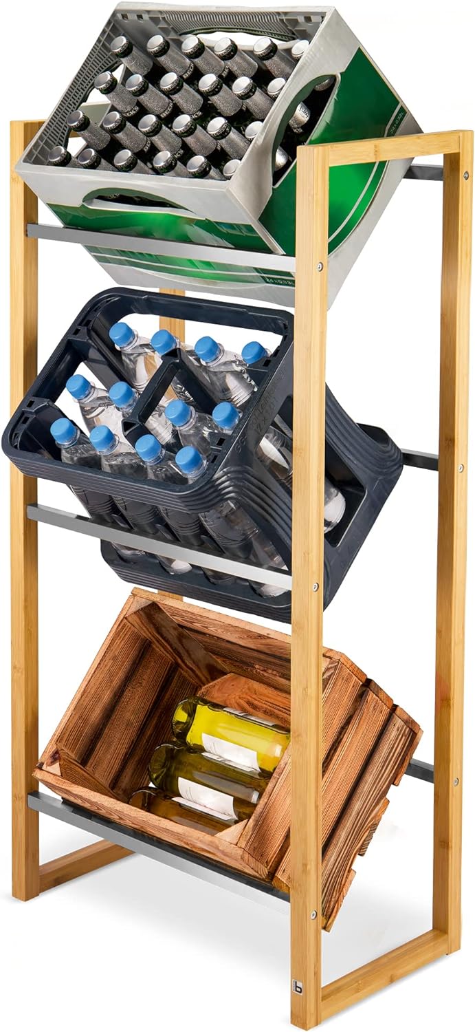 bomoe Design Getränkekistenregal stabiles FSC® Holz Bambus – 3 Getränkekisten – stilvolles Küchen Ge
