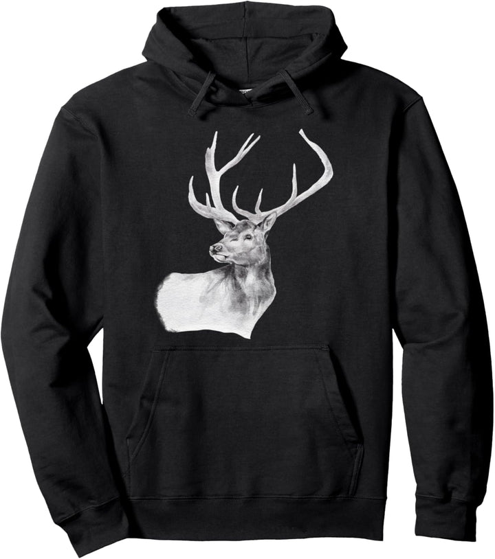 Hirschgeweih Geschenk illustriert Aquarell Schwarz Pullover Hoodie