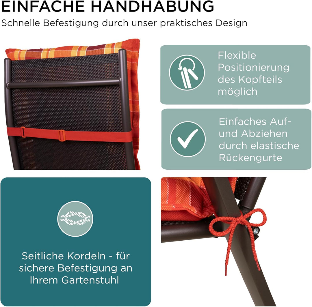 Gartenstuhlauflagen Hochlehner mit Kopfteil I Extra Dicke Sitzauflagen I Made in EU I Polsterauflage