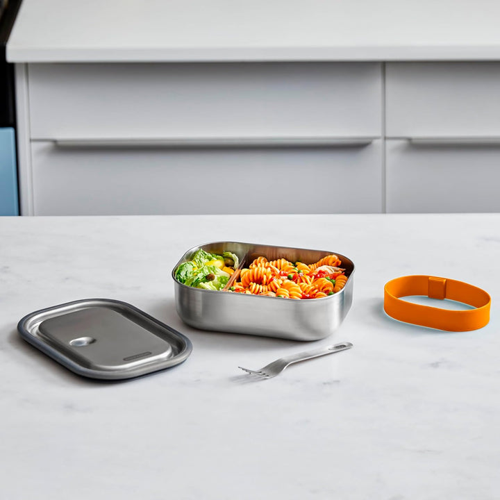 BLACK + BLUM Lunchbox Edelstahl 1L | Orange | 3-in-1 | Vakuumverschluss- 100% auslaufsicher | inkl.
