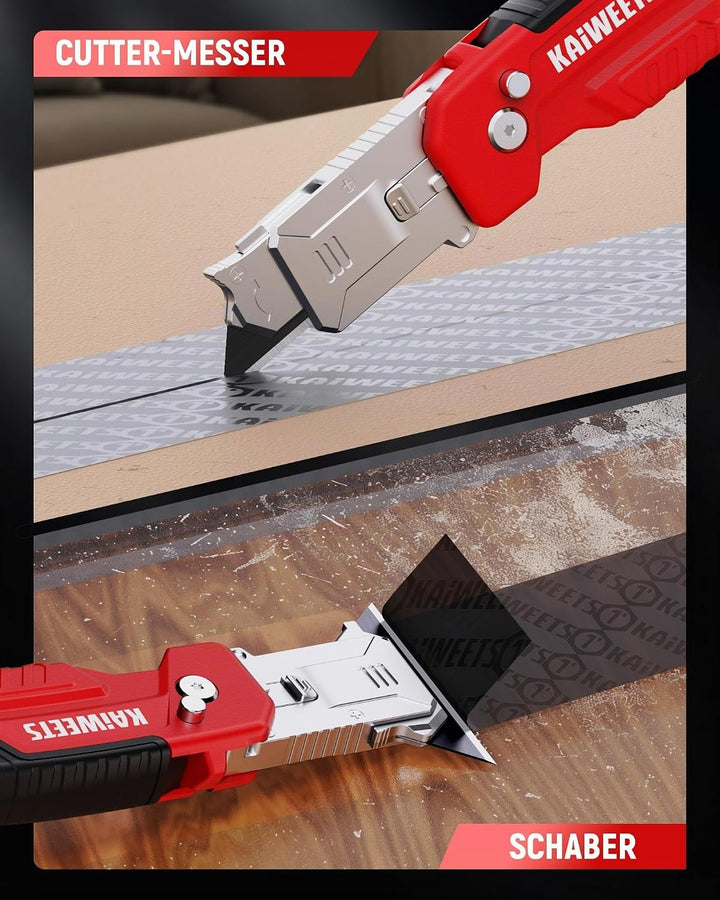 KAIWEETS 2-in-1 Cutter-Messer mit Schaber, Klappbares Universalmesser mit 3-Winkel-Verriegelung, Zin
