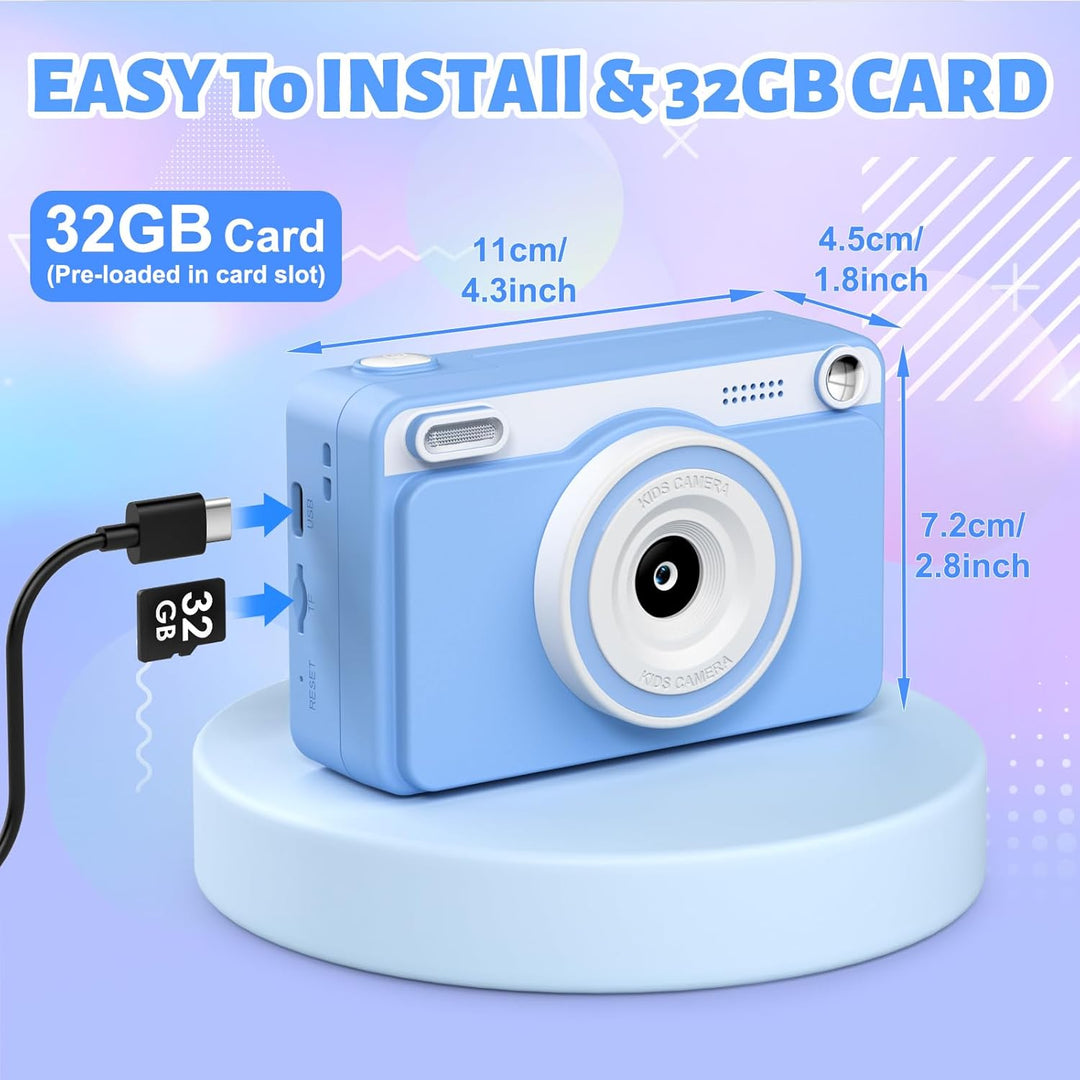Sofortbildkamera Kinder, 2.4 Zoll Bildschirm Kinderkamera Sofortbildkamera mit 32GB Karte & 5 Rollen