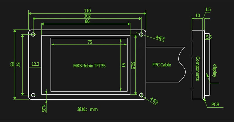 3D-Drucker-Steuerplatine Motherboard-Modul 4TFT43 Touchscreen für MKS Robin Nano V1.2 12 Bis 24V