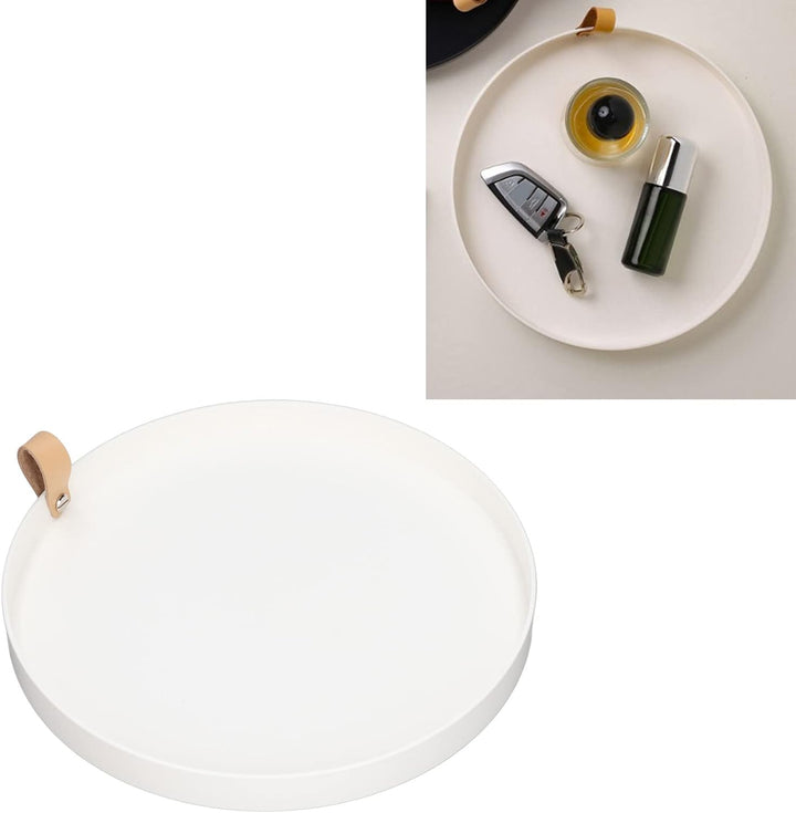 Pssopp Weisses Rundes Serviertablett, Rundes Kosmetiktablett aus ABS, Rund, Schmuckplatte, Dekorativ