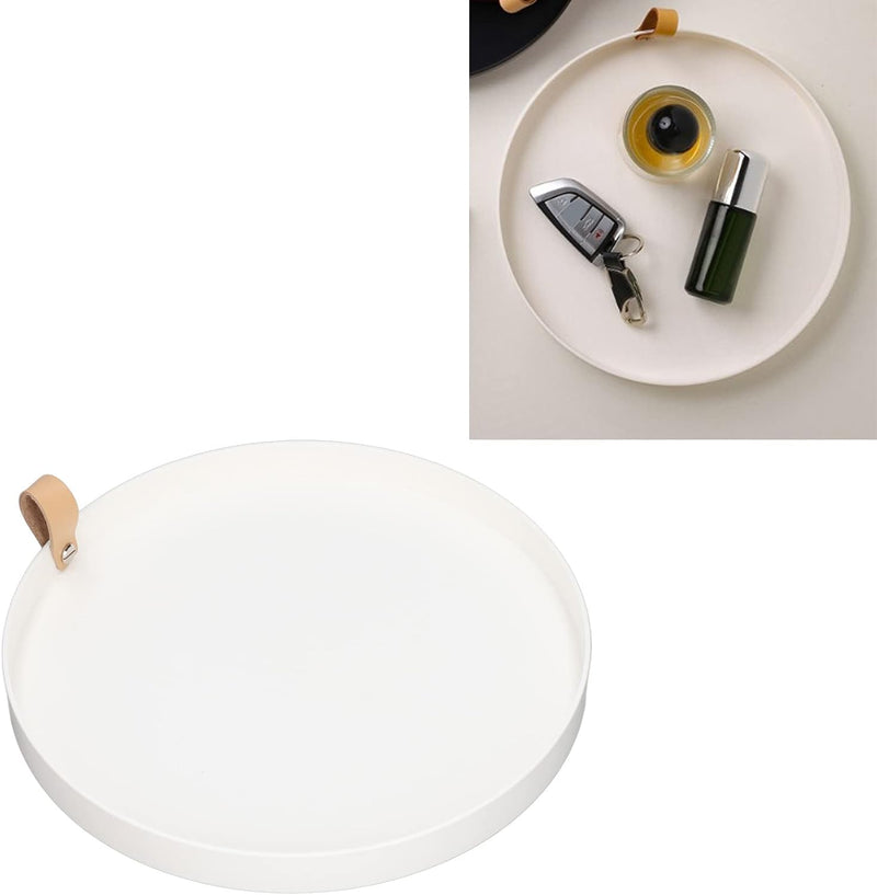 Pssopp Weisses Rundes Serviertablett, Rundes Kosmetiktablett aus ABS, Rund, Schmuckplatte, Dekorativ