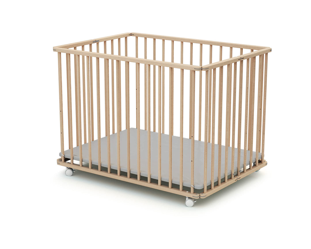 Webaby - Laufstall Baby Faltbar Holz mit Rollen und Matte 70x100 Buche Natur | Faltbarer Laufstall |