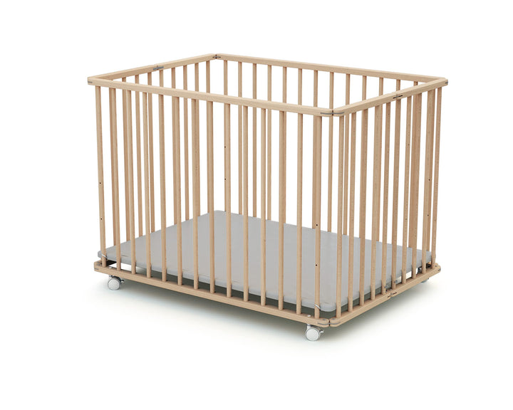 Webaby - Laufstall Baby Faltbar Holz mit Rollen und Matte 70x100 Buche Natur | Faltbarer Laufstall |