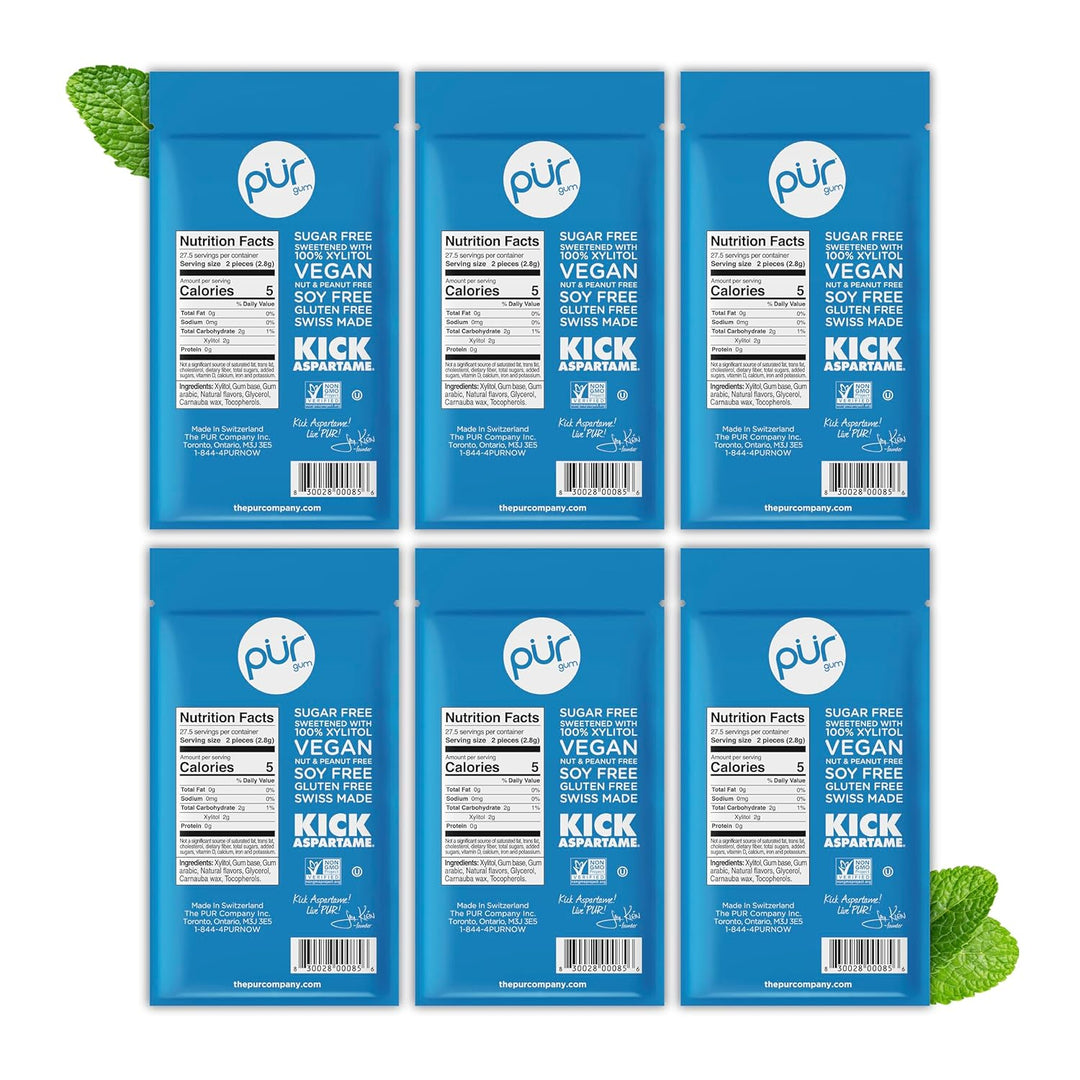 PUR Gum | Zuckerfreier Kaugummi | Mit Xylit | Vegan, Aspartamfrei & Glutenfrei | Natürlicher Kaugumm