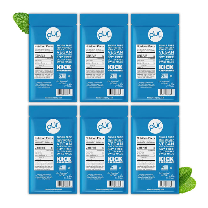 PUR Gum | Zuckerfreier Kaugummi | Mit Xylit | Vegan, Aspartamfrei & Glutenfrei | Natürlicher Kaugumm