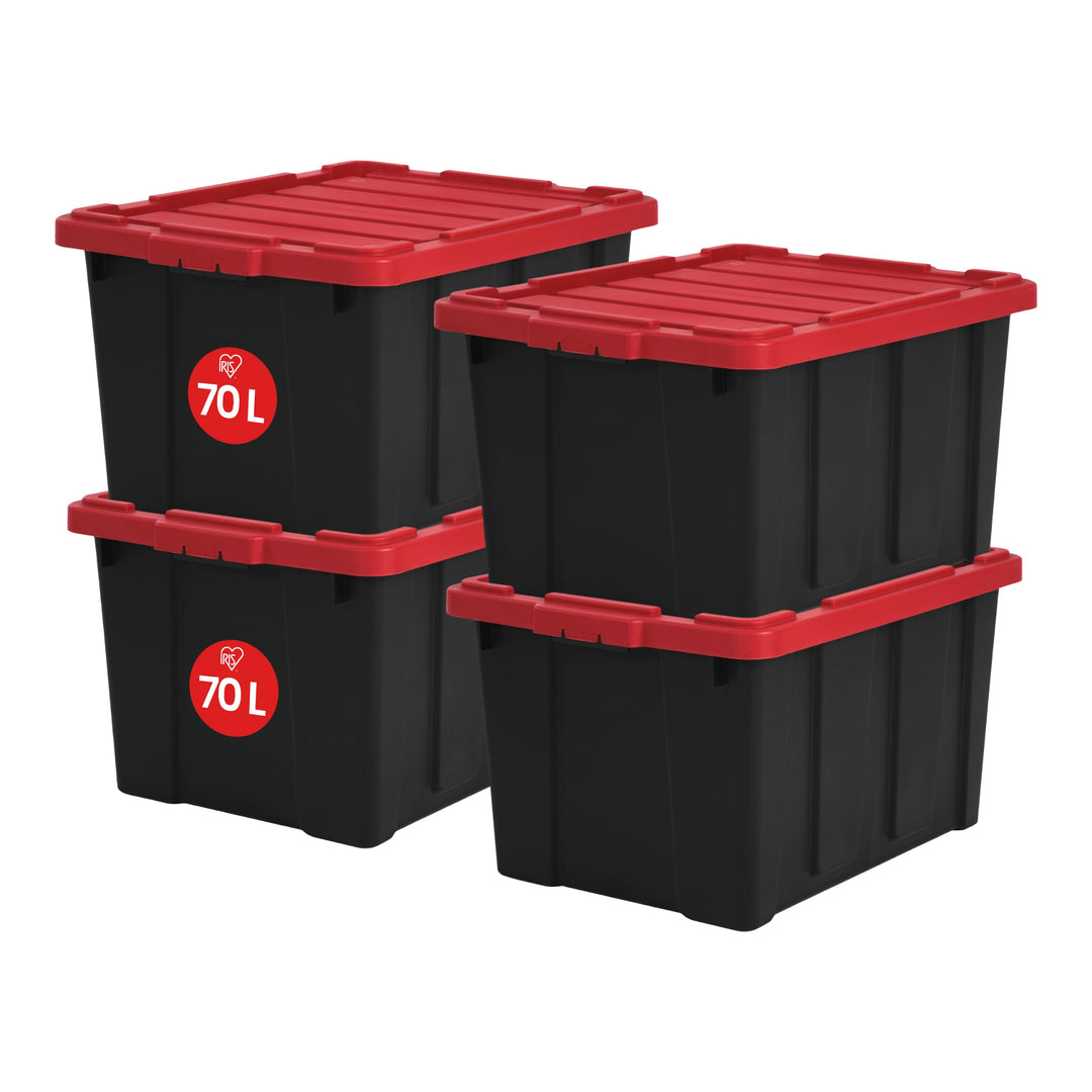 Iris Ohyama Heavy Duty Organisation Boxes, 68L, 4er-Set, Rot, Gross, Robust, Stapelbar, Aufbewahrung