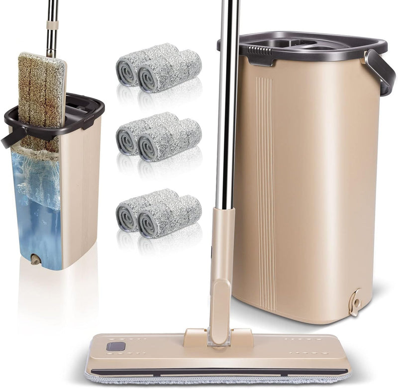 Myiosus Wischmopp Set mit Eimer, Putzeimer mit Wischmop, Bodenwischer mit Auswringfunktion, 6 Mikrof