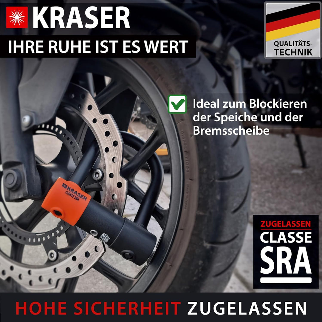 KRASER KR85S Anti-Diebstahl Motorrad Fahrradschloss Bügelschloss Vorhängeschloss U Homologiert SRA-S