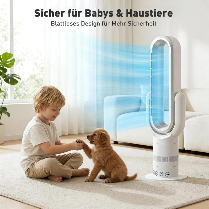 QG830 Bladeless Turmventilator, 2-in-1 Heizgerät & Kühlventilator, 10 Kühl- & 3 Heizstufen, Fernbedi