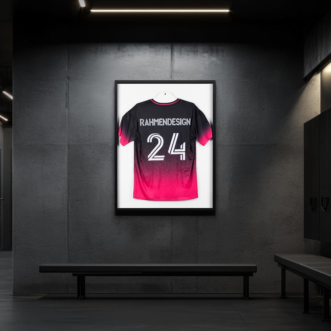 Trikotrahmen Schwarz 80x100 mit Passepartout Schwarz – 3D Objektrahmen für Fussballtrikots – Jersey