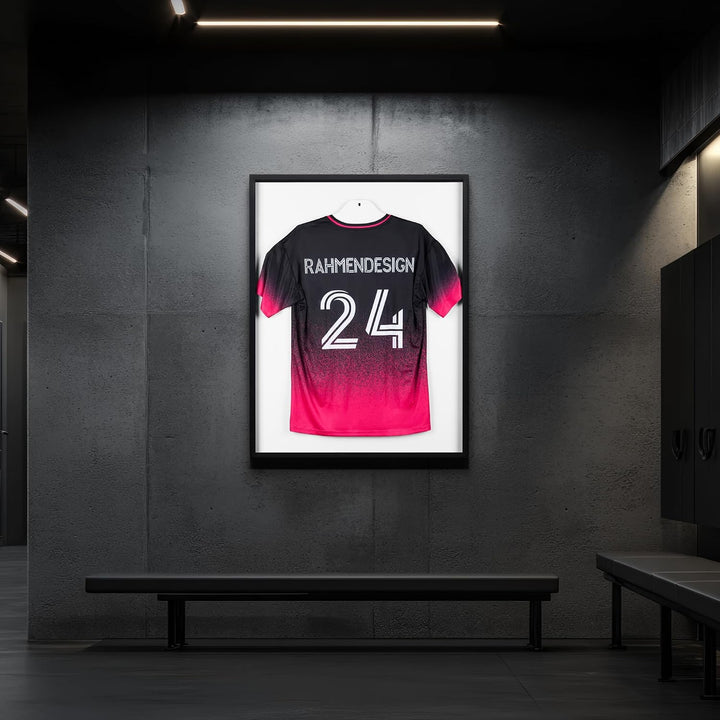 Trikotrahmen Schwarz 50x70 mit Passepartout Schwarz – 3D Objektrahmen für Fussballtrikots – Jersey F