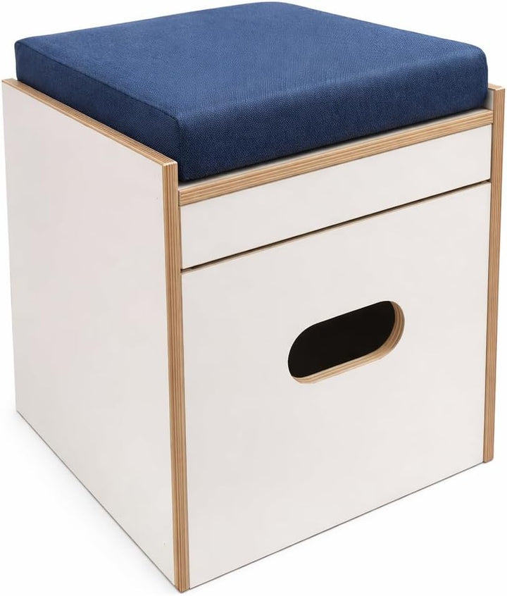 Toiletten Hocker Weiss mit Toilette Porta Potti 165/365 - Polster blau Stauraum Hocker