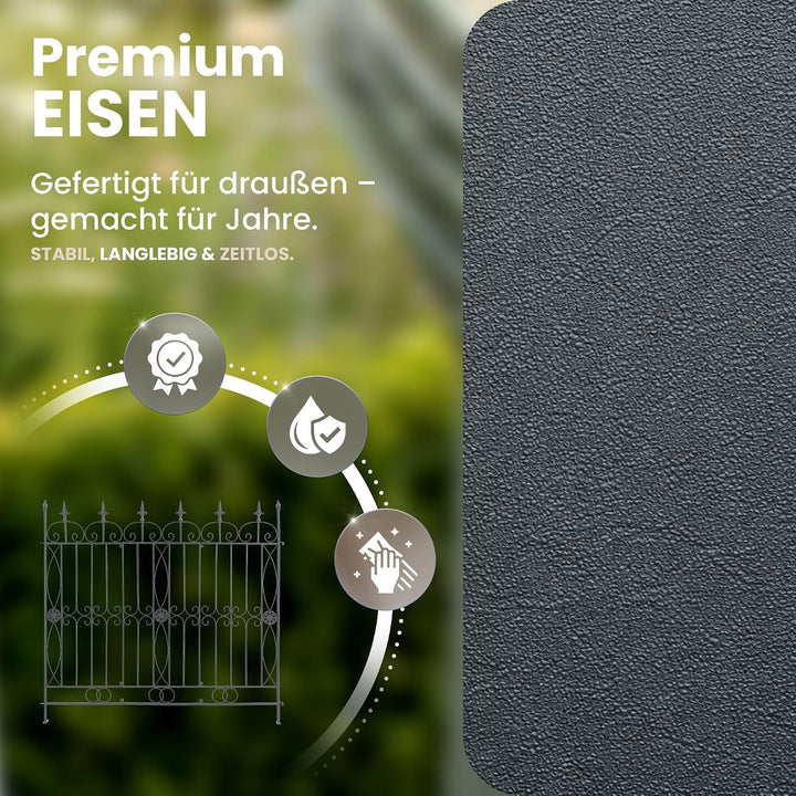 CLP 4er Set Eisen-Gartenzäune Mangold Eisen, modularer Steckzaun ohne Betonieren, Rankzaun im Landha