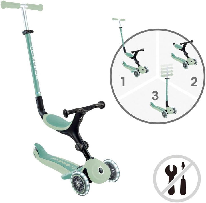 GLOBBER GO-UP Active Lights ECO 3in1 – Tretroller, Dreirad und Laufrad für Kinder – höhenverstellbar