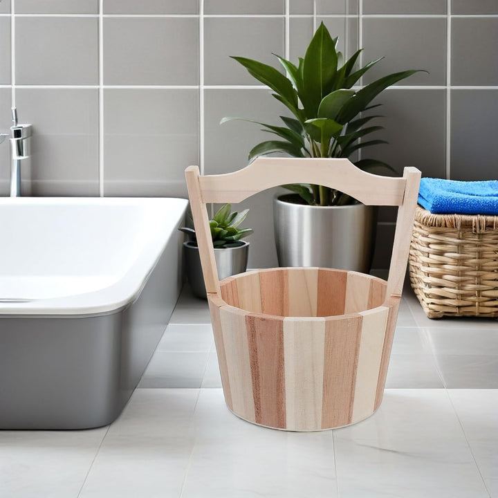 NUOBESTY Sauna Utensilien Holz Eimer mit Griffen für Badesalz und Fussbad im Spa Multifunktionaler H