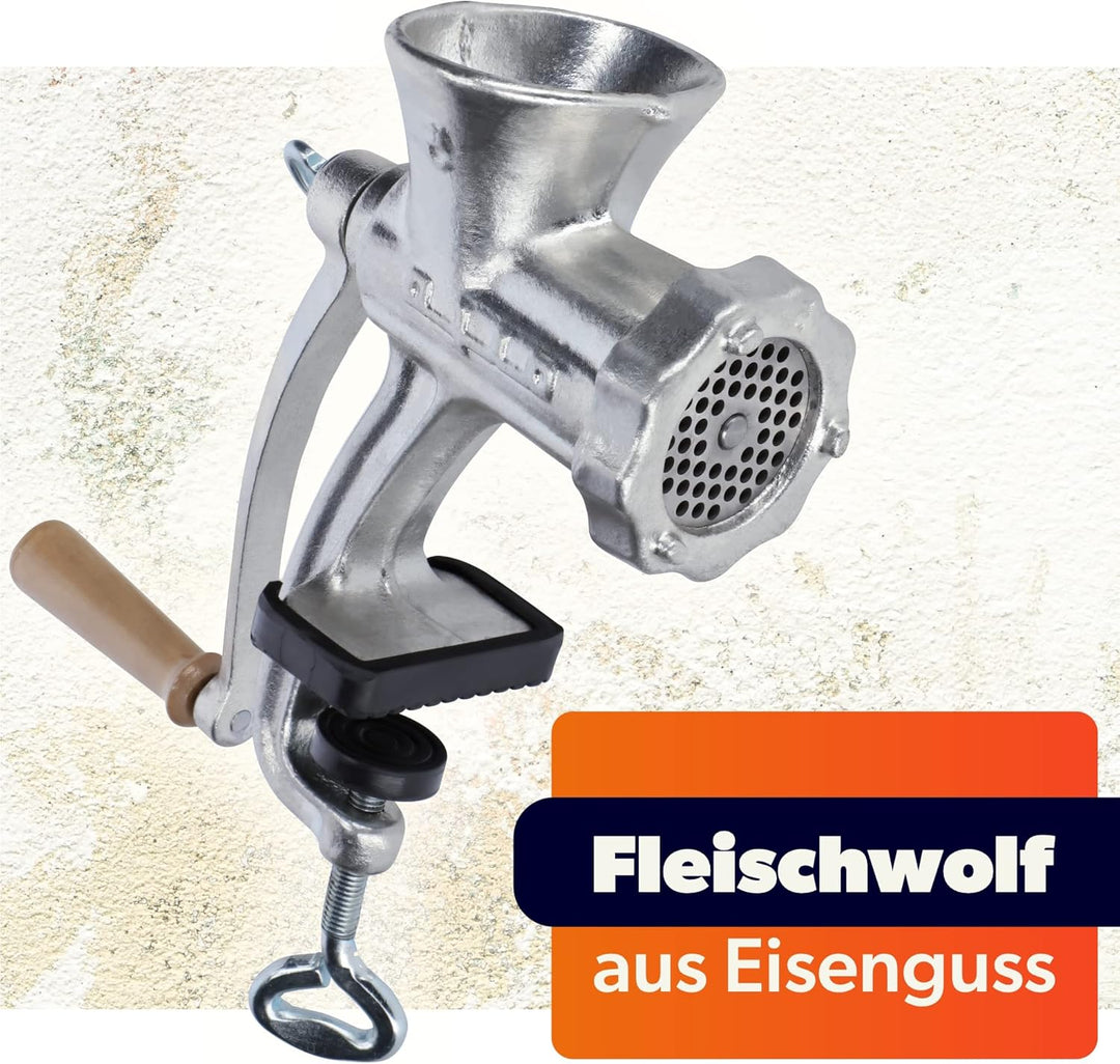 KADAX Fleischwolf aus Eisenguss, 6 Grössen, manuelle Fleischmaschine mit Tischklemme, Vintage Fleisc