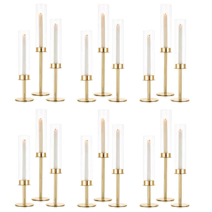 Sziqiqi 18 Stück Kerzenständer Stabkerzenhalter Gold mit Glas für Hochzeitstisch Deko - 48cm Modern