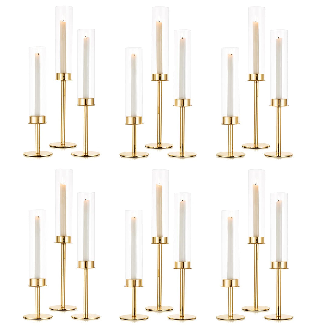 Sziqiqi 18 Stück Kerzenständer Stabkerzenhalter Gold mit Glas für Hochzeitstisch Deko - 48cm Modern