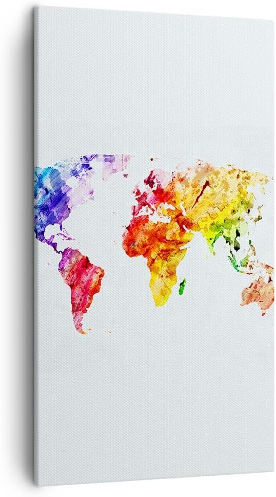 Bilder auf Leinwand Welt Karte Bunt Kontinente Leinwandbild mit Rahmen 45x80cm Wandbilder Dekoration