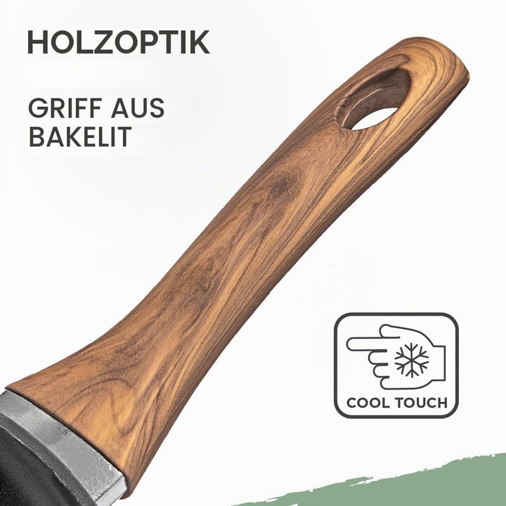 Blackmoor Bratpfanne 24 cm mit Bakelit-Griff in Holzoptik/Antihaft-Keramikbeschichtete Bratpfanne, P