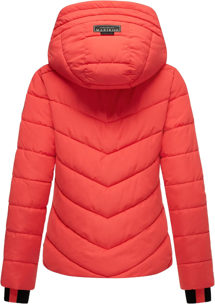 MARIKOO Damen Winterjacke warme Steppjacke mit abnehmbarer Kapuze Samuiaa XVI XS-3XL XS Coral Red, X