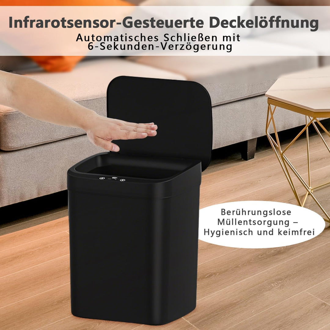 Automatischer Sensor Mülleimer 14L Schwarz - Elektrischer Abfalleimer mit Infrarotöffnung in 0,3 Sek