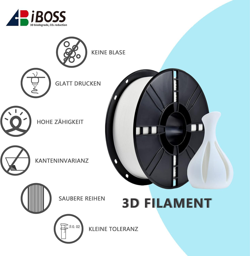 iBOSS PLA+ Filament 1.75mm Weisses，PLA Plus 3D Druck Filament 3kg Reel PLA+ Filament Tolerance Accur