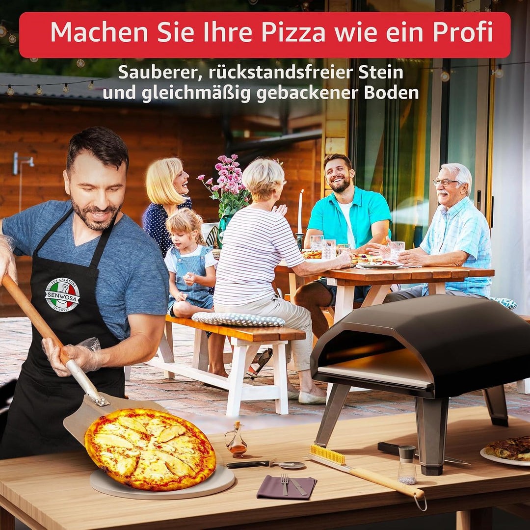 Pizzaofenbürste 55 cm mit Schaber – Reinigungsbürste mit Edelstahlborsten für Pizzaofen & Pizzastein