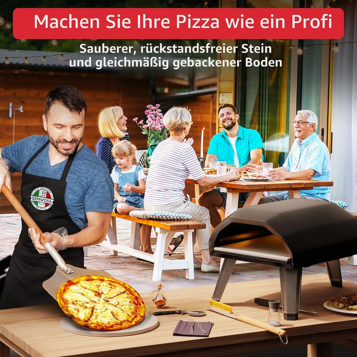 Pizzaofenbürste 55 cm mit Schaber – Reinigungsbürste mit Edelstahlborsten für Pizzaofen & Pizzastein