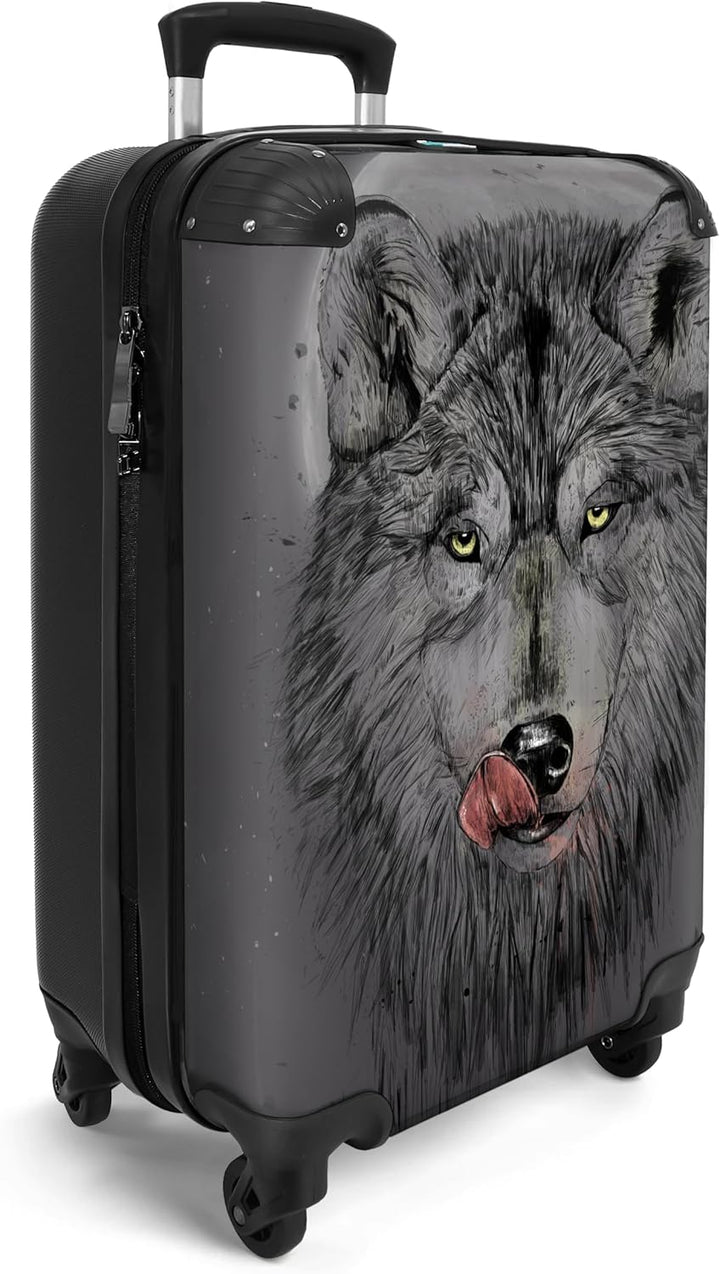 NoBoringSuitcases.com® Koffer Handgepäck Trolley Rollkoffer Kleine Reisekoffer mit 4 Rollen - Wolf -