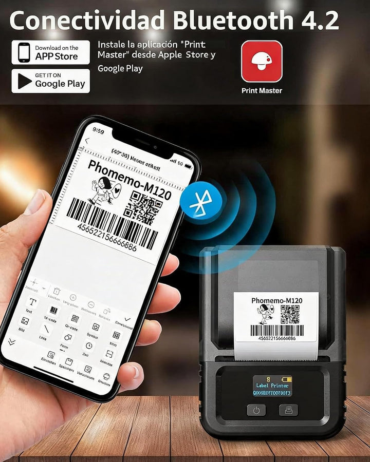 Phomemo M120 Etikettendrucker mit 3 Rollen Etikettenpapier, Bluetooth Thermo Beschriftungsgerät,Trag