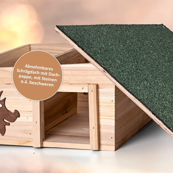 Igelhaus mit Boden aus Holz 37 x 37 x 18 cm - Igelhotel mit Labyrintheingang – Igelfutter Haus Igelh