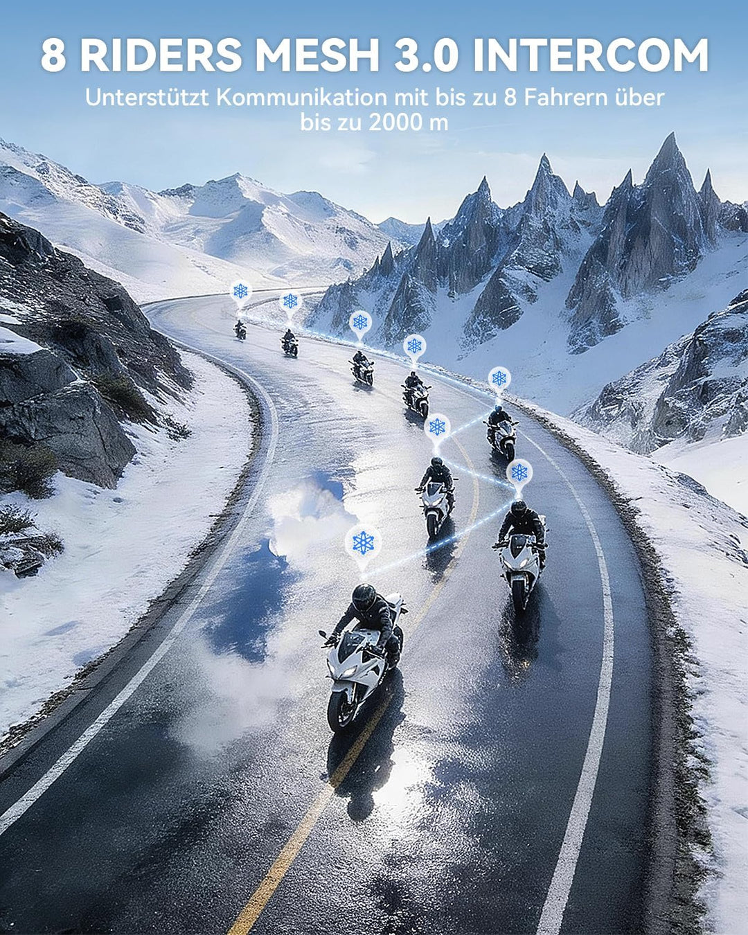 N8 Motorrad Intercom Mesh 3.0, 2000m Helm Kommunikation für 8 Fahrer | 45MM Hi-Fi, Dual Qualcomm Blu