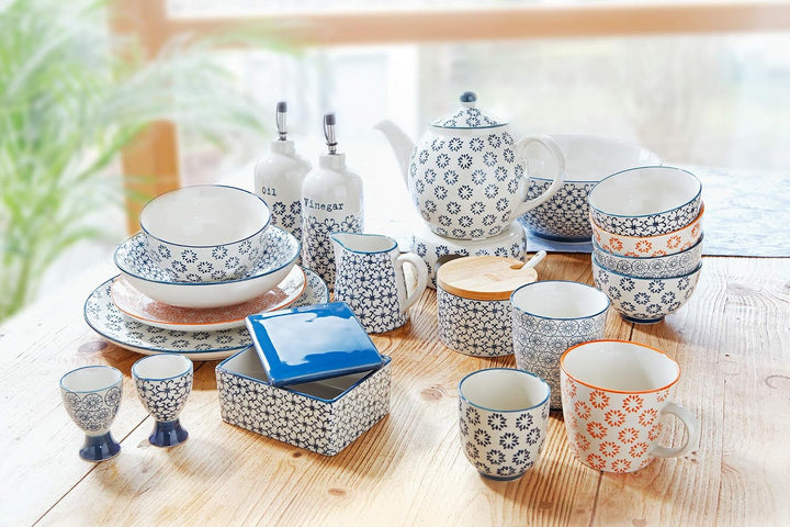 Bloomingville Schalen Kristina Retro Suppenschale Suppenteller tiefer Teller Vintage ø 19 cm, blau,
