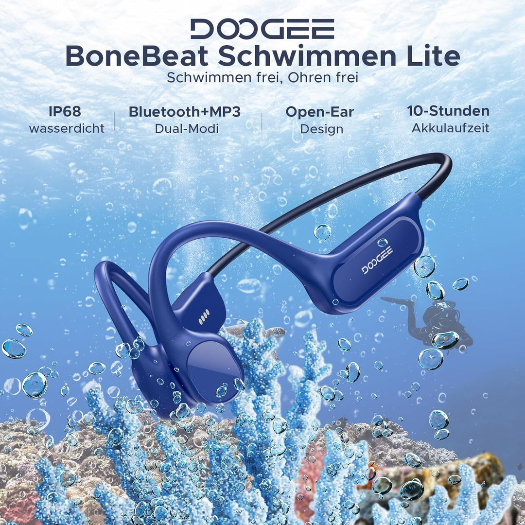 Knochenschall Kopfhörer, Open Ear Kopfhörer Schwimmen, BT 5.4 Sport Kopfhörer mit IP68 Wasserdicht,