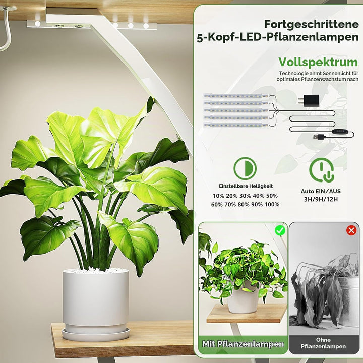 Bonnlo Blumenständer Pflanzenständer mit Licht, 10-stöckiges Pflanzenregal für Innenbereich, Pflanze