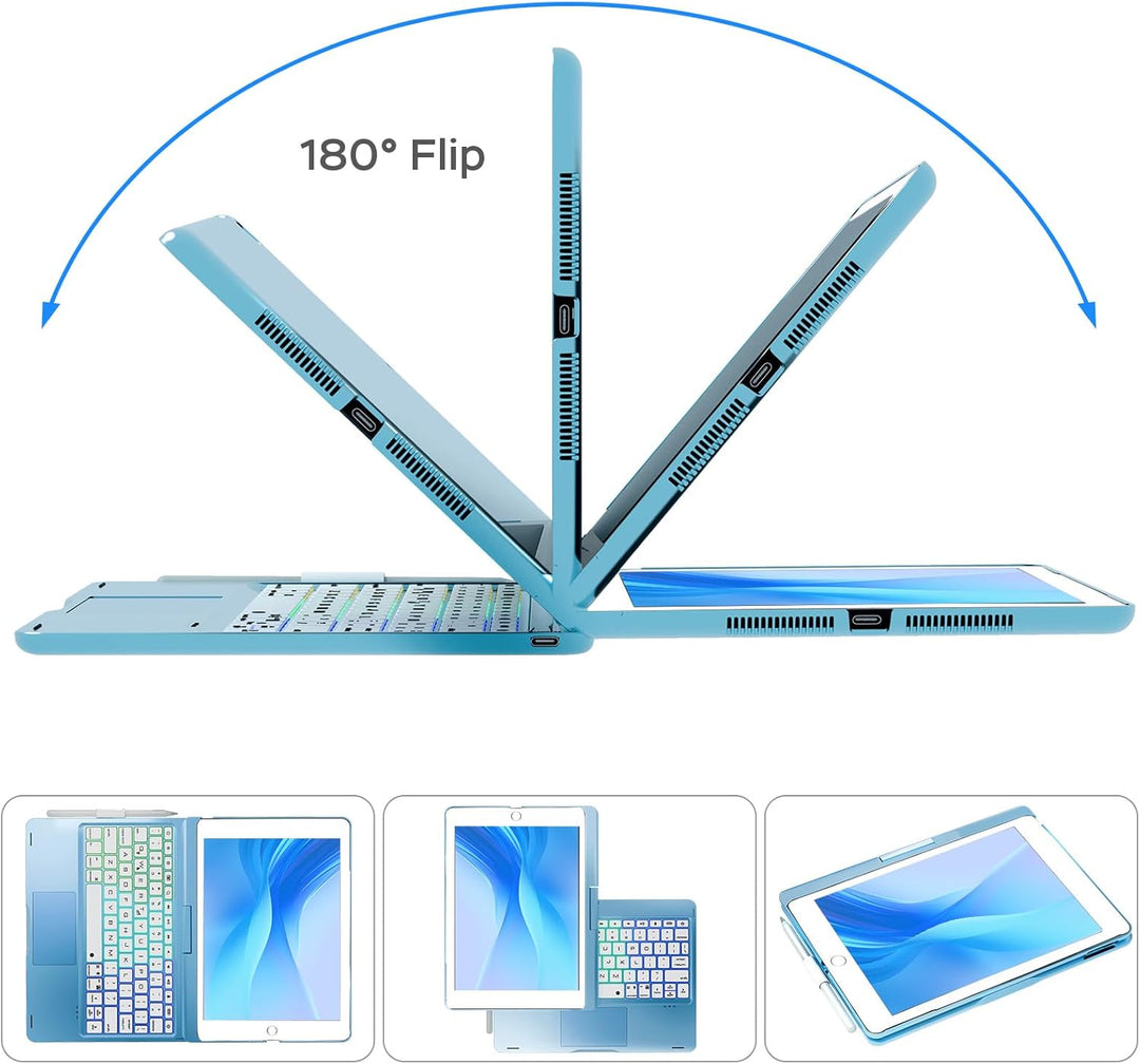 NOKBABO iPad 9. Generation Hülle mit Tastatur, um 360° drehbares Touchpad und 7-farbige Hintergrundb